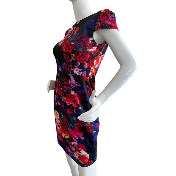 Betsey Johnson Bright Floral Print Cap Sleeve Sheath Dress Career Cocktail Sz 2 - Picture 4 of 16